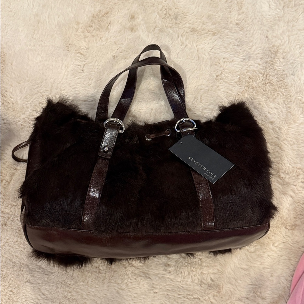 Kenneth Cole Java Fur Satchel w/matching Rabbit Fur Wrap from Lord & Taylor - Picture 3 of 14